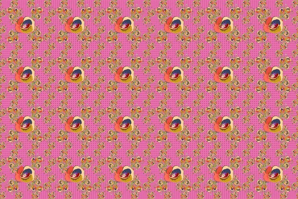 Растертый Безрамный Узор Розовом Фоне Красивые Цветы Мака Акварелью Яркая — стоковое фото