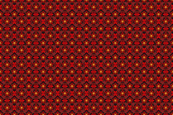 Растрова Ілюстрація Дамаський Безшовний Квітковий Візерунок Червоному Жовтому Чорному Кольорах — стокове фото