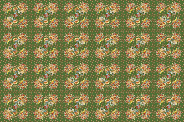 Abstract Elegance Raster Seamless Pattern Flowers Brown Green Orange Colors — Stock Photo, Image