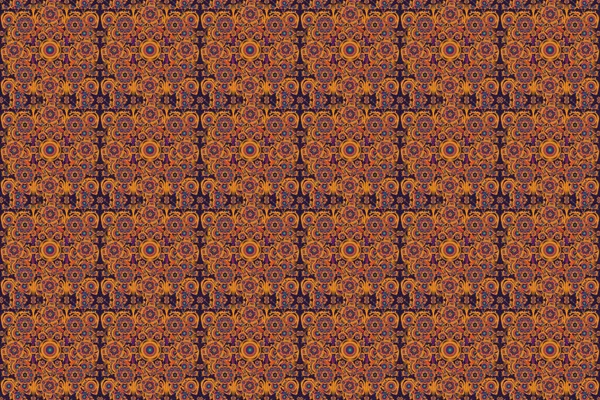 Seamless background. Vintage seamless pattern in brown, red and orange colors. Elegant raster damask wallpaper.