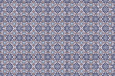 Dekoratif mor, mavi ve gri elementler. Dekorasyon, baskı, kumaş veya tekstil için klasik dikişsiz desen.