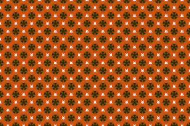 Kırmızı, turuncu ve kahverengi renklerde tekrarlayan elementlerle kusursuz bir soyut süs. Zarif raster klasik kusursuz desen.