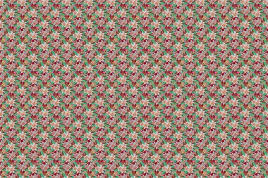 Pembe ve turuncu renkli Raster çiçekleri. Çizgili arkaplanda suluboya desensiz.