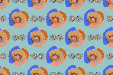 Mavi arka planda çiçek süslemesinin kusursuz dokusu. Optik yanılsama. Raster illüstrasyonu iç tasarım, baskı, web ve tekstil tasarımı için iyidir..