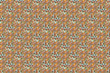 Dekoratif yaz primula çiçekleri sarı, kahverengi ve turuncu renklerde kusursuz desen, suluboya çizimi.