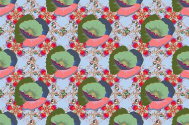 Tarafsız bir zemin üzerinde gelincik çiçekleri olan soyut zarafet raster pürüzsüz desen.