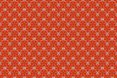 Turuncu, pembe ve kırmızı renklerle kusursuz desenli yaz baskısı. Kumaş tasarımı, elbise, duvar kâğıdı ve kağıt için küçük hantal çiçekler.