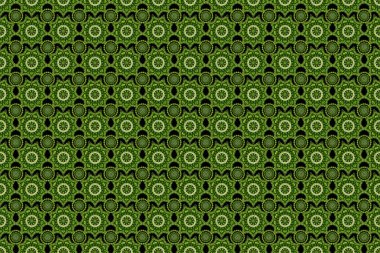 Damask, yeşil renklerde çiçeksiz arkaplan deseni. Raster illüstrasyonu.