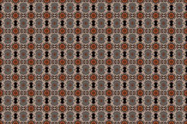 Raster dikişsiz damaske deseni, klasik duvar kağıdı, arka plan. Kahverengi, turuncu ve bej renklerde süslü konuşmalar..