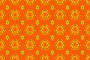 Turuncu, sarı ve yeşil mehndilerden oluşan pürüzsüz bir desen. Geleneksel Hint tarzı, kına dövmesi, baskı, çıkartma, mehndi, yoga tasarımı için süs eşyası..