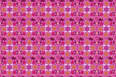 Parlak desenli turuncu, morumsu ve pembe elementli. Stilize süs. Tatil için mükemmel..