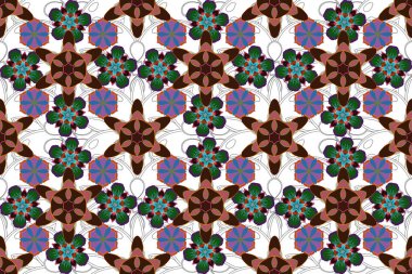 Zarif raster klasik kusursuz desen. Gri, pembe ve mavi renklerde tekrarlayan elementlerle kusursuz soyut süs..