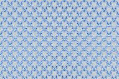 Raster illüstrasyonu. Mavi, gri ve bej renkli parlak süsler, lamasız desenler, soyut şekiller.