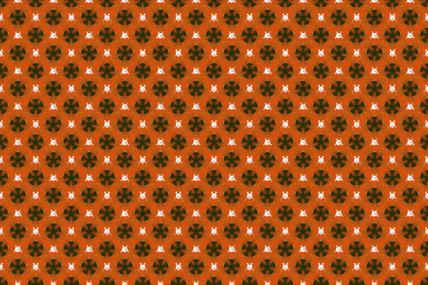 Kırmızı, turuncu ve kahverengi renklerde tekrarlayan elementlerle kusursuz bir soyut süs. Zarif raster klasik kusursuz desen.