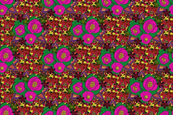 Бесшовная Текстура Цветочного Орнамента Зеленого Пурпурного Красного Цветов Оптическая Иллюзия — стоковое фото