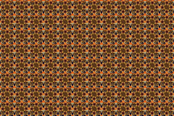 Trendy Raster Bloemenprint Oranje Bruine Zwarte Kleuren Naadloze Schattige Minimalistische — Stockfoto