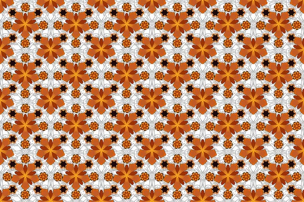 Kahverengi, gri ve turuncu renkli süslemeleri olan pürüzsüz bir desen..