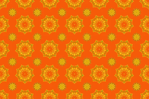 Raster Sömlöst Mönster Orange Gul Och Grön Mehndi Traditionell Indiansk — Stockfoto