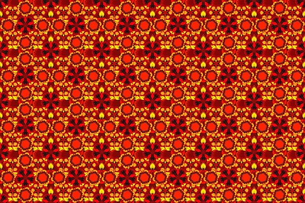 Raster Red Yellow Black Grid Seamless Pattern Abstract Elements Orient — Stock Photo, Image