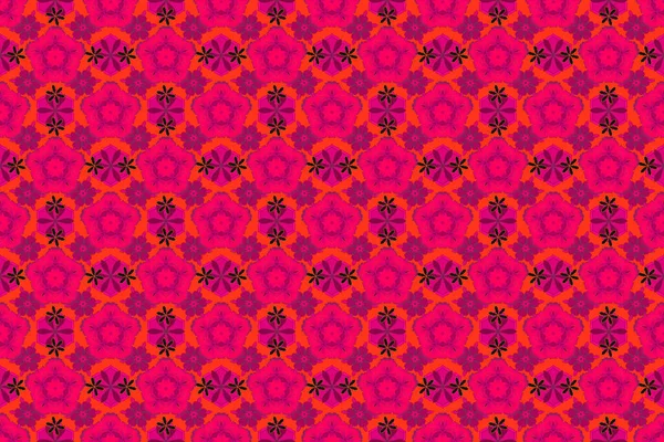 Raster Illüstrasyonu Pembe Kırmızı Mor Renklerde Sevimli Çiçeklerle Kusursuz Çiçek — Stok fotoğraf