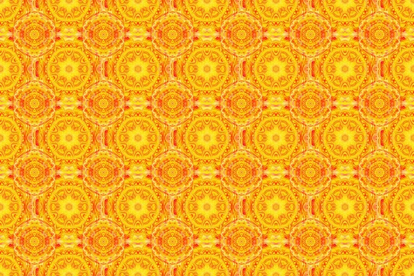 Güzel Turuncu Sarı Yapımı Dikişsiz Raster Çizimi Çiçek Mandala Elementleriyle — Stok fotoğraf