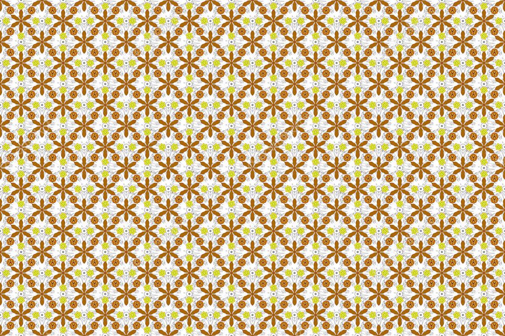 Elegant invitation card with raster decor of motley ornament. Vintage seamless pattern with yellow, blue and beige gradient.