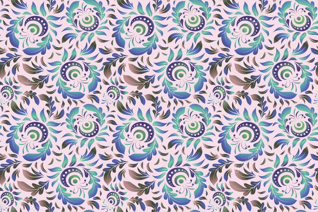 Modern geometric seamless pattern with blue and green repeating elements. Seamless raster ornament.