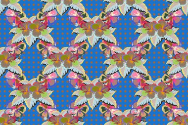 Küçük mavi ve yeşil çiçeklerin çok renkli süslemesi, kumaş veya tekstil tasarımı için soyut ve pürüzsüz desen.