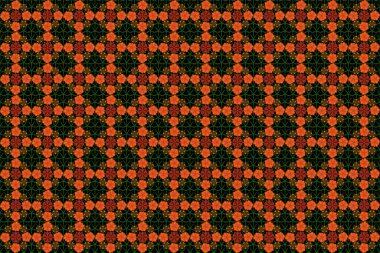 Retro pürüzsüz desen. Viktorya tarzı dekorasyon için klasik parşömenler. Raster Tasarımı Turuncu, siyah ve yeşil Elementler Kutlama veya İş Kartları, Davetiyeler.