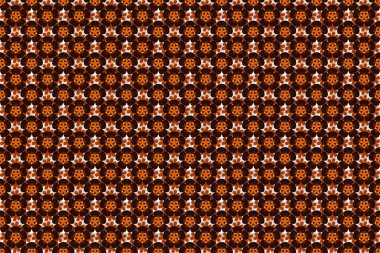 Turuncu, siyah ve kahverengi dairesel mandala, yıldızlar ve kar taneleri elsments ile geleneksel süs arkaplanının pürüzsüz deseni.