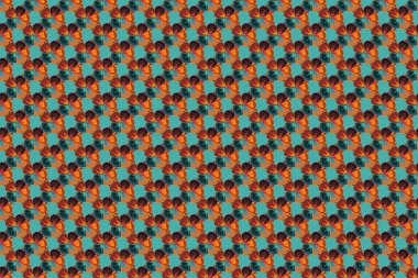 Soyut zarafet kusursuz desen. Kozmos çiçekleri turuncu, mavi ve gri renklerde..