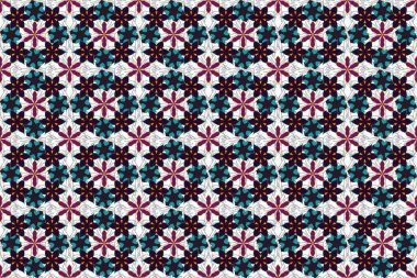 Gri, yeşil ve mavi renkli şirin çiçeklerle kusursuz desen. Güzel raster dokusu. Bahar mahsulü çiçek arkaplanı.