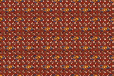 Kırmızı, kahverengi ve sarı renklerde kusursuz desen. Raster el çizimi kırmızı, kahverengi ve sarı amber çiçekleri.