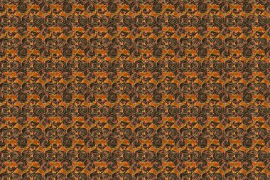 Sarı, turuncu ve kahverengi renklerde etnik, pürüzsüz desen. Raster illüstrasyonu.
