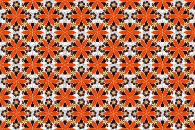 Çiçekli arka plan, suluboya etkisi. Yatak çarşafları, ceket, paket tasarımı, kumaş ve moda kavramları için tekstil baskısı. Çiçekler ve yapraklar turuncu, kırmızı ve bej renklerde..