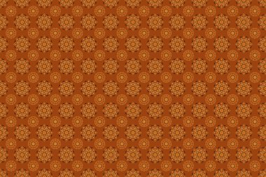 Kahverengi, kırmızı ve turuncu renkli zarif barok şablonu. Klasik lüks damaske süsü. Duvar kağıtları, tekstil ve ambalaj için kraliyet Victoria dönemi kusursuz dokusu. Raster damaske kusursuz desen.