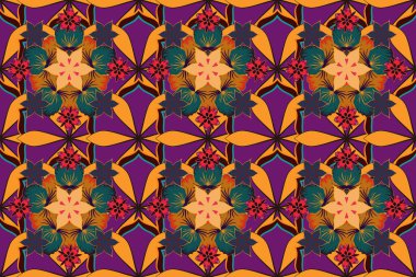 Çiçek rasterinin dikeni yok, klasik tarzda. Sarı, kahverengi ve mor renkli küçük çiçekler. Ditsy tarzı. El çizimi raster çizimi.