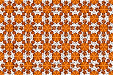 Turuncu, mavi ve kırmızı renklerde kusursuz desen. Karmaşık süslemeli Raster çizimi.