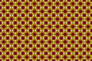 Kusursuz soyut modern çok renkli desen. Geometrik tekrarlayan raster süslemesi yeşil, kırmızı ve sarı elementlerle.