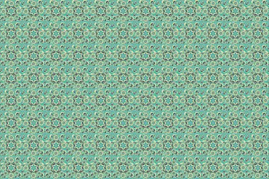 Raster marka bir süs. El çizimi eskiz. Doğulu tarzı. Damask pürüzsüz deseni yeşil, gri ve mavi renklerde. Kumaş, duvar kağıdı, arkaplan, davet, paketleme ve kitap kapakları için tasarım.