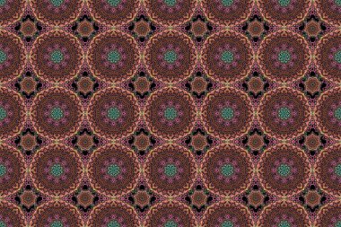 Süslü sınır. Kusursuz damaske deseni, kahverengi, bej ve kırmızı klasik duvar kağıdı. Raster pürüzsüz desen.