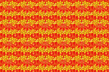 Havai Aloha Tişörtünün turuncu, kırmızı ve sarı renklerde pürüzsüz deseni. Raster illüstrasyonu.
