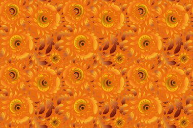 Kusursuz arka plan, grunge tarzı. Sarı, kahverengi ve turuncu desenli şal desenli duvar kağıdı. Raster illüstrasyonu.