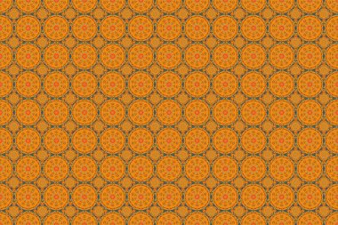 Halılar, tekstil, duvar kağıtları ve herhangi bir yüzey için şablonlar. Doğulu, çiçekli bir süs. Turuncu, sarı ve yeşil süslemelerden oluşan pürüzsüz bir desen..