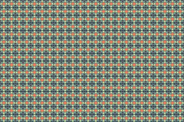 Ditsy style raster illüstrasyonu. Turuncu, mavi ve yeşil renkli küçük sevimli çiçekler. Bir çok çiçeğin görüntüsüyle kusursuz desen.