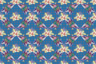 Optik yanılsama. Mavi ve pembe renklerde çiçeklerin kusursuz dokusuna sahip. Raster illüstrasyonu iç tasarım, baskı, web ve tekstil tasarımı için iyidir..