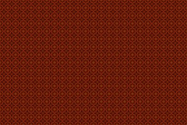 Ikat damaske desensiz arkaplan fayansı. Raster illüstrasyonu. Siyah arkaplanda kahverengi, kırmızı ve turuncu renkler.