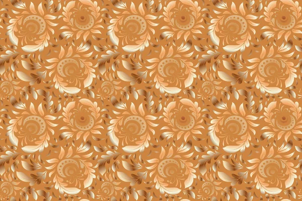 Raster Illustration Elegant Christmas Seamless Pattern Shining Orange Beige Brown — Stock Photo, Image