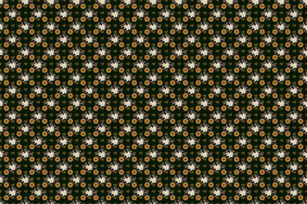 Graphic modern pattern. Geometric leaf ornament. Seamless pattern with primula flowers. Seamless abstract floral pattern in beige, black and brown colors. Cute raster background.