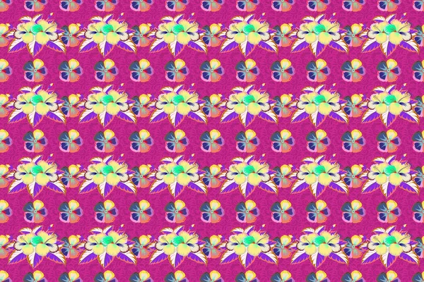 Винтажно Растровый Цветочный Узор Фиолетовом Розовом Цветах Пересечение Изогнутых Элегантных — стоковое фото